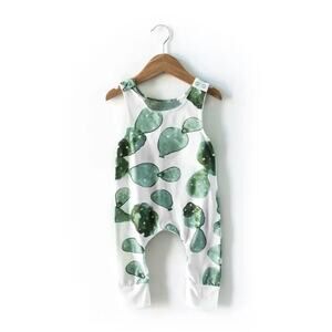 Cactus Jumpsuit Romper Overalls Size 9 Months White Green